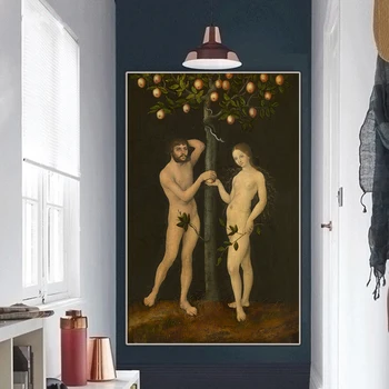 Citon Drobė Meno Aliejaus Tapybai Lucas Cranach《Adomas ir Ieva》Kūrinys Plakato Nuotrauką Sienų Dekoras Modernių Namų kambarį Apdaila