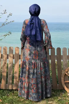 Moterys ilgomis Rankovėmis Suknelę, gėlių modelio, didelis dydis, medvilne, viskoze Hijab abaja Musulmonų Mados 2021 Žiemą Vasarą Turkijoje dubajus Laisvalaikio Drabužiai