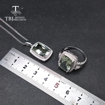 TBJ,Didelis fizinis žalia ametistas kvarcas brangakmenio papuošalai nustatyti pakabukas ir žiedas 925 sterlingas sidabro klasikinis madinga dovana moterims