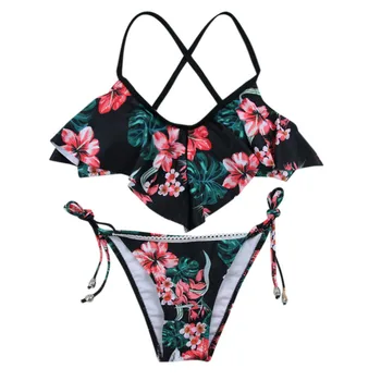 Plaukimo Kostiumas 2021 Seksualus Bikini maudymosi kostiumėlis Moterims Tvarstis biquini Nustatyti, Push-Up Brazilijos Gėlių Spausdinti maudymosi Kostiumėliai Paplūdimio maudymosi kostiumėlį