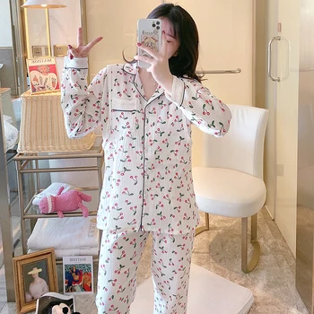 Slaugos Pijama Medvilnės dvigubo sluoksnio Raukšlių Tinkleliai Gimdymo Sleepwear Nėščių Moterų Pižama po Gimdymo Kūdikį Pyjama S603