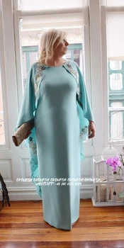 Plus Size Ilgai Motinos Nuotaka/Jaunikis Suknelės, Vestuvių Ilgai Capelet Appliques Krikštamotė Turkis Mėlyna Vakare Chalatai Saudo