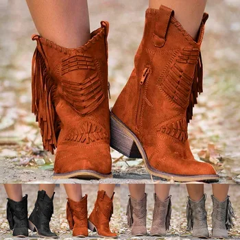 Klasikinis Kutas Vakarų Kaubojus Batai Moterims, Odinis Cowgirl Batai Mažai Aukštakulnius Batus Kelio Aukštas Žieminiai Batai Zapatos De Mujer