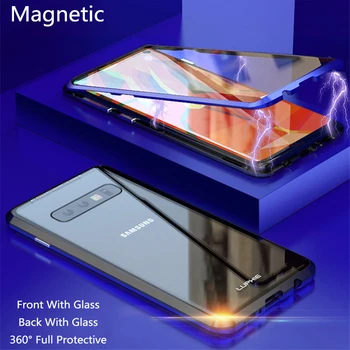 Pilną Apsauginį Magnetinį Atveju, Samsung Galaxy S10 Plus Atveju dvipusis Skaidraus Grūdinto Stiklo Atveju 