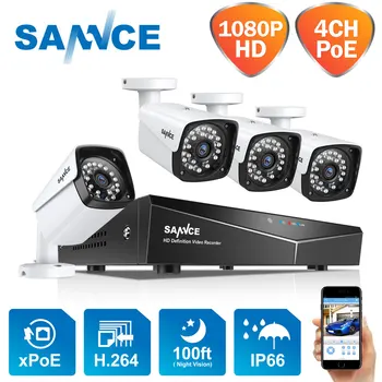 SANNCE 1080P XPOE vaizdo stebėjimo komplektas 4CH NVR vaizdo kamerų sistema 4PCS 2.0 MP 1920*1080, Apsauganti CCTV Apsaugos, IP kameros