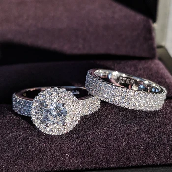 925 Sterlingas sidabro vestuviniai Žiedai nustatyti 3 1 juostos žiedas Moterų sužadėtuvių ir vestuvių mados juvelyrikos piršto Juodasis penktadienis R4629