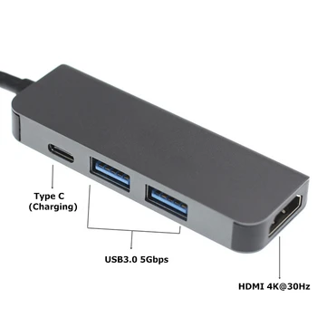Trumsoon C Tipo su RJ45 Gigabit Ethernet HDMI, VGA, USB, C 3.0 SD TF Adapteris, skirtas 