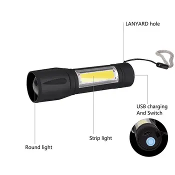 3 Rūšių LED Žibintuvėlis Darbo Inspekcijos Žibintuvėlis Su Virve Žibintai Kempingas įmontuota Įkraunama Baterija, Avarinis Žibintas