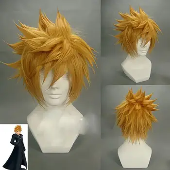 Kingdom Hearts Cosplay, Anime, ROXAS Sora Trumpas Afro Šviesiai Rudos spalvos Karščiui Atsparių Sintetinių Plaukų Kostiumas Perukas organizacijos xiii