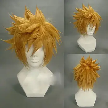 Kingdom Hearts Cosplay, Anime, ROXAS Sora Trumpas Afro Šviesiai Rudos spalvos Karščiui Atsparių Sintetinių Plaukų Kostiumas Perukas organizacijos xiii
