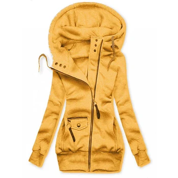2020 M. Žiemą Šiltas Hoodie Spalva-Blokuoti Paltai Moterims Mados Atsitiktinis Ilgomis Rankovėmis Viršūnes Moterų Elegantiškas Užtrauktukas Raišteliu Gobtuvu Outwear
