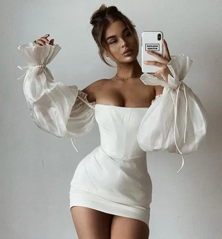 Moterų Žiemos Dizaineris Seksualus Off Peties White Lady Suknelė 2020 Dizainerio Mados Elegantiškas Vakaras Šalis Suknelė Vestidos