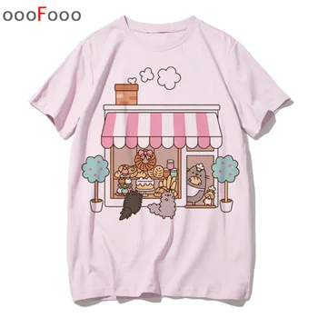 Pusheen Tee moterų marškiniai katė animacinių filmų marškinėliai top marškinėliai 90-ųjų moterų marškinėlius korėjos harajuku atsitiktinis grafika kawaii plius dydis