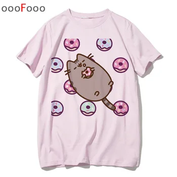 Pusheen Tee moterų marškiniai katė animacinių filmų marškinėliai top marškinėliai 90-ųjų moterų marškinėlius korėjos harajuku atsitiktinis grafika kawaii plius dydis