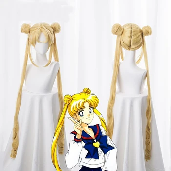 Anime Sailor Moon Dvigubai Plaukai Surišti Į Uodegą Cosplay Perukai Usagi Tsukino Perukas Karščiui Atsparus Sintetinis Perukas Helovinas Šalis Moterų Cosplay Perukas