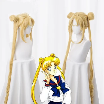 Anime Sailor Moon Dvigubai Plaukai Surišti Į Uodegą Cosplay Perukai Usagi Tsukino Perukas Karščiui Atsparus Sintetinis Perukas Helovinas Šalis Moterų Cosplay Perukas