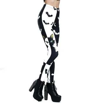 Plius Dydžio 3D Modelį, Antblauzdžiai Moterims Helovinas Katė Ir Šikšnosparniai Spausdinti Punk, Gothic Black Slim Kelnės XXXL