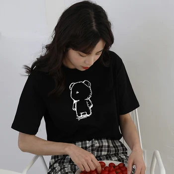 Hirsionsan 6 Spalvų Medvilnės Marškinėliai Moterims 2020 Naujų Korėjos Kawaii Spausdinti Merginos Tshirts Minkštas Atsitiktinis Viršūnes Harajuku Pagrindinio Tees