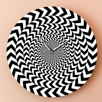 Hypnotic Black White 3D Vision Kietas Kambarį Interjero Dekoro Spiralės Geometrinis Optinė iliuzija Ne-tiksi Sieninis Laikrodis Žiūrėti