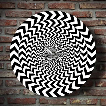 Hypnotic Black White 3D Vision Kietas Kambarį Interjero Dekoro Spiralės Geometrinis Optinė iliuzija Ne-tiksi Sieninis Laikrodis Žiūrėti