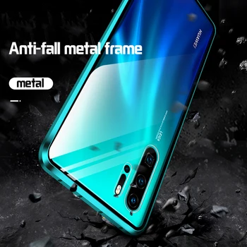 Metalo magnetinių atveju, Huawei P40 30 20 lite Mate 30 20 Pro ProDouble pusių stiklo danga garbę x10 8x 9x 30 Pro v30 Nova 7 Atveju