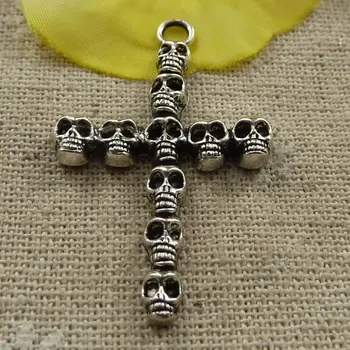 90 vienetų, tibeto sidabro kaukolė kryžiaus pakabukai pakabukas 41x26mm #4201