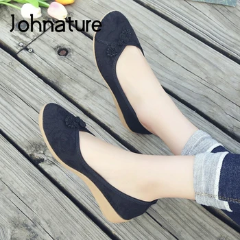 Johnature Siurbliai Moterų Batai Retro Atsitiktinis Slip-on 2020 Naują Pavasario Turas Kojų Seklių Pynimo Nacionalinės Stiliaus Gėlių Ponios Batai