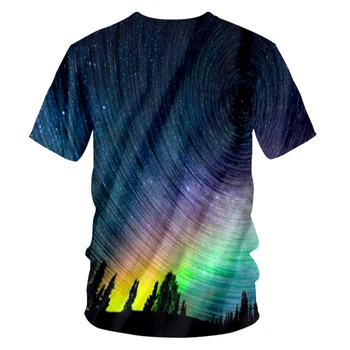 CJLM Vyras Dydį, O Kaklo Marškinėlius dažytos Kraštovaizdį vyriški Marškinėliai, 3D Atspausdintas Žvaigždėtas Dangus Tendencija T-shirt Vaivorykštė