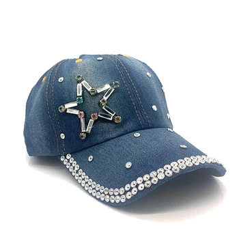 Aukštos Kokybės Moterų prekės beisbolo kepuraitę naujas mados kalnų krištolas kristalų džinsinio snapback kepurės didmeninė Lady hip-hop snapbacks skrybėlės