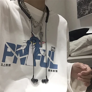Žiemos korėjos versija, high street style vienaragis anime spausdinti moterų ilgomis rankovėmis T-shirt Harajuku Ulzzang prarasti moterų viršų