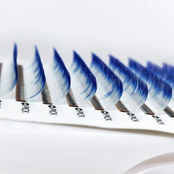 Spalva skiepyti blakstienos ombre violetinė mėlyna dviejų spalvų rankų darbo dirbtinių audinių plaukai minkšti blakstienų pratęsimo atskirų blakstienas