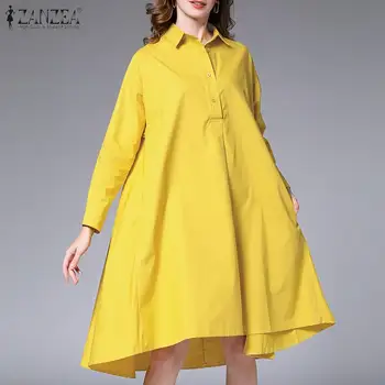Stilingas ZANZEA Moterų Ilgas Rankovėmis Marškinėliai Suknelė 