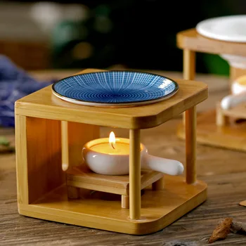 Bambuko Rėmas su Keramikos Plokštės Žvakidė Rinkinys Smilkalų Degiklis Censer / Romantiška Vakarienė Žvakių šviesoje Šviesos Dekoro Aromatinių Viryklė