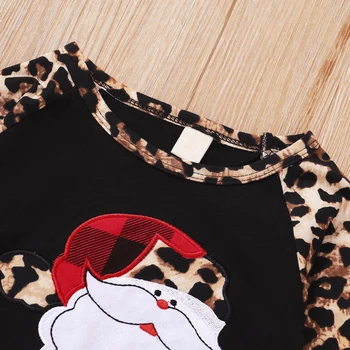2VNT Kalėdų Komplektai, Kūdikių Mergaitės Drabužius, Santa Claus print Long Sleeve Top+ Užsiliepsnojo Pledas Leopard Kelnes Kalėdų Atostogų Drabužiai