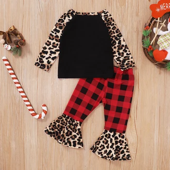 2VNT Kalėdų Komplektai, Kūdikių Mergaitės Drabužius, Santa Claus print Long Sleeve Top+ Užsiliepsnojo Pledas Leopard Kelnes Kalėdų Atostogų Drabužiai