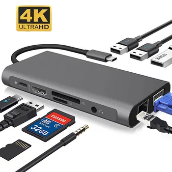 USB C HUB C Tipo Multi USB 2.0 HUB HDMI 4k VGA, RJ45 Lan Ethernet Adapter Dock for MacBook Pro c Tipo prijungimo stotis