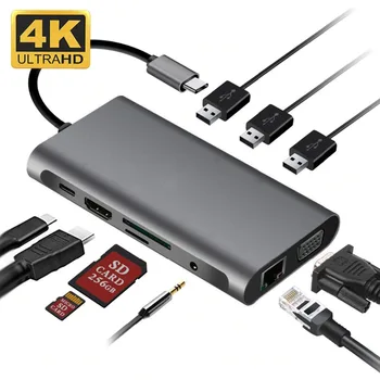 USB C HUB C Tipo Multi USB 2.0 HUB HDMI 4k VGA, RJ45 Lan Ethernet Adapter Dock for MacBook Pro c Tipo prijungimo stotis