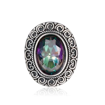 Efektingas 10x14MM paslaptingas spalvinga turmalino žiedas, moterų 925 sterlingas sidabro papuošalai, žiedas, retro osioms šalies moterų