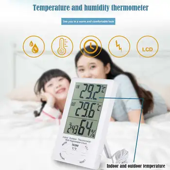 LCD Skaitmeninis Elektroninis Patalpų Lauko Stalinis Termometras su Drėgmėmačiu Temperatūros Drėgmės Matuoklis Išorės Zondas Jutiklio Kabelis
