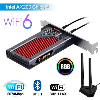 Fenvi 3000Mbps Dual Band sFor Intel AX200 PCIe Wifi 6 Belaidžio ryšio Adapteris RGB Bluetooth 5.1 802.11 ax AX200NGW Wi-Fi Wlan Kortelė