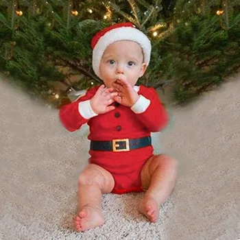 Naujausias Kalėdų Naujagimiui Mergaičių Drabužius, Kūdikių Berniukų, Kalėdos, KALĖDŲ Skrybėlę Bžūp Romper ilgomis Rankovėmis Viršūnes bebes Playsuit Komplektai