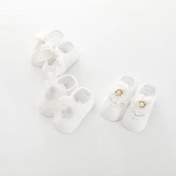 Papildomą Šiltą Rudenį Ir Žiemą 1-2 Metų amžiaus Baltas 3 Poras Gėlių Lankas Kūdikių Kojinės-krepšys