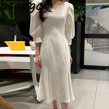 Mados Chic Slim Kvadratinių Kaklo Sluoksniuotos Rankovėmis Juoda Mermaid Dress Juosmens Wrap Klubo Kietų Biuro Lady Elegantiškas Temperamentas Retro Korėjos