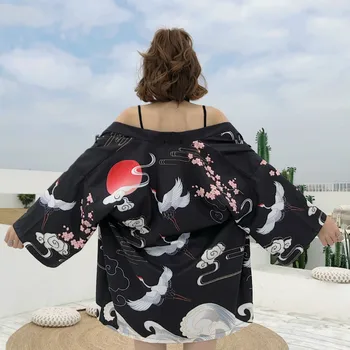 Vasaros Japonijos, Apsaugančius Nuo Saulės Drabužius Prarasti Kimono Megztinis Moteriška Striukė Yukata Cosplay Kimono Mujer Palaidinė Marškinėliai Haori Geiša