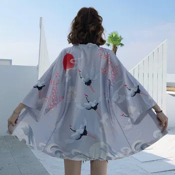 Vasaros Japonijos, Apsaugančius Nuo Saulės Drabužius Prarasti Kimono Megztinis Moteriška Striukė Yukata Cosplay Kimono Mujer Palaidinė Marškinėliai Haori Geiša