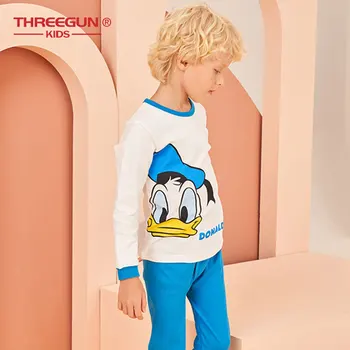 THREEGUN X Disney Vaikiška Berniukai Seniai Šilumos Apatiniai Mickey Mouse ančiukas Donaldas Žiemą Ilgai Johns Medvilnės Pižama
