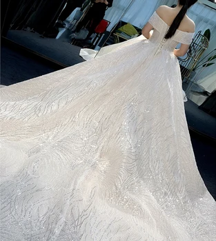 Afrikoje Blizgiu Tiulio Vestuvių Suknelės 2021 Off Peties Nėrinių Kamuolys Suknelė Nuotakos Suknelė Arabų Užsakymą Chalatas De Mariage
