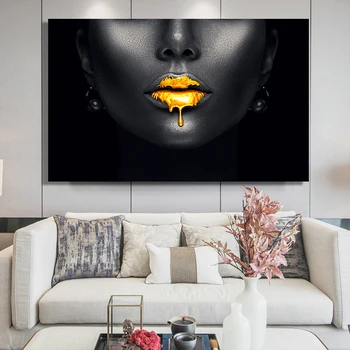 Aukso Lūpų Afrikos Juoda Moteris Drobės, Paveikslai ant Sienų, Menas, Plakatų ir grafikos Juoda Veido Nuotraukas Kambarį Neįrėminti