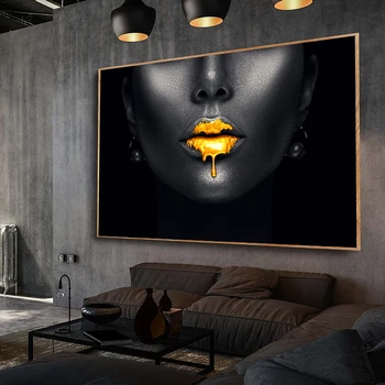 Aukso Lūpų Afrikos Juoda Moteris Drobės, Paveikslai ant Sienų, Menas, Plakatų ir grafikos Juoda Veido Nuotraukas Kambarį Neįrėminti