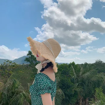 Šiaudų skrybėlę moterų vientisos spalvos, vasaros, sulankstomas žvejys skrybėlę nuo saulės skrybėlę nuo saulės paplūdimyje saulės skrybėlę